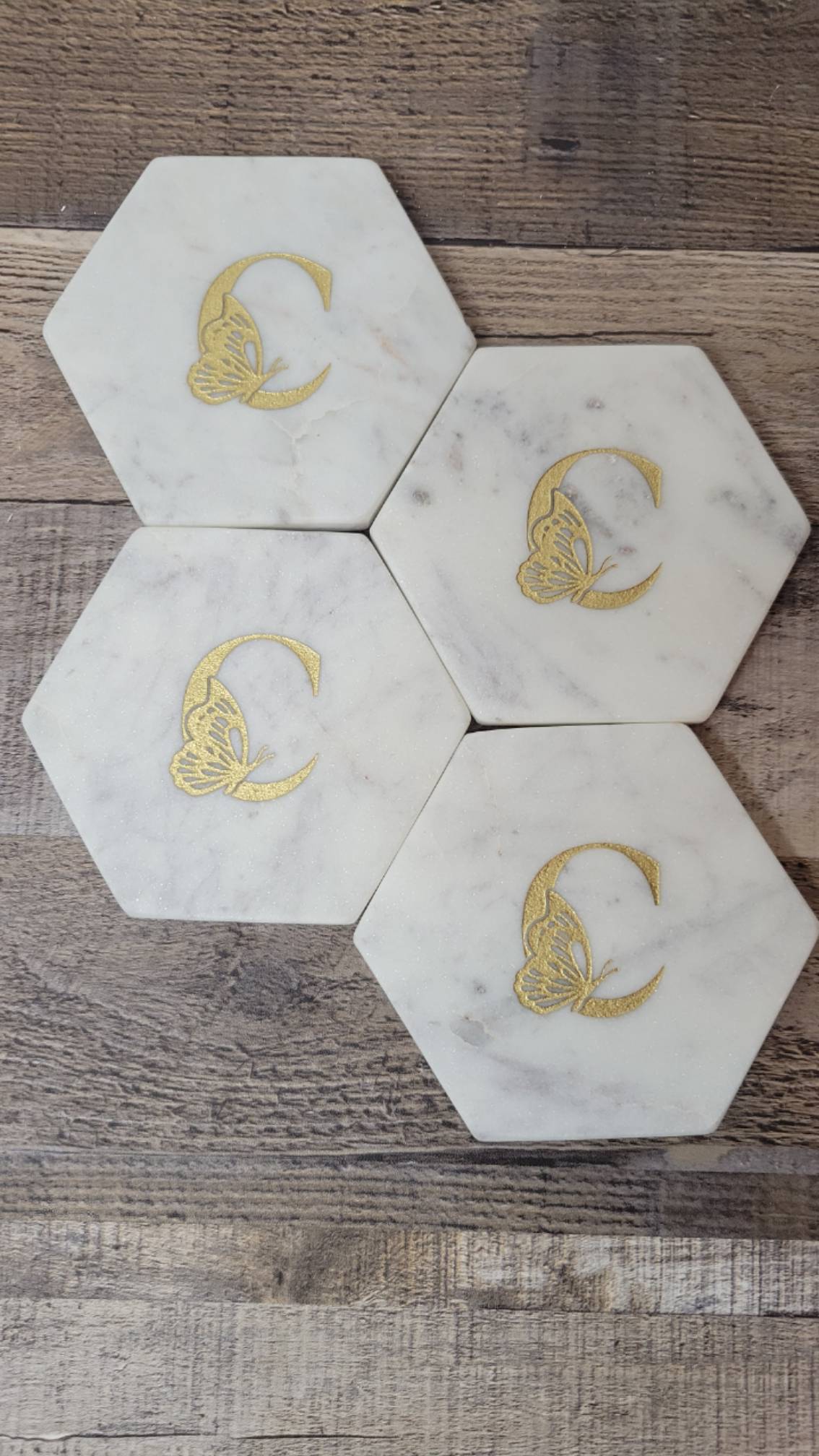 Marble engraved butterfly C coasters