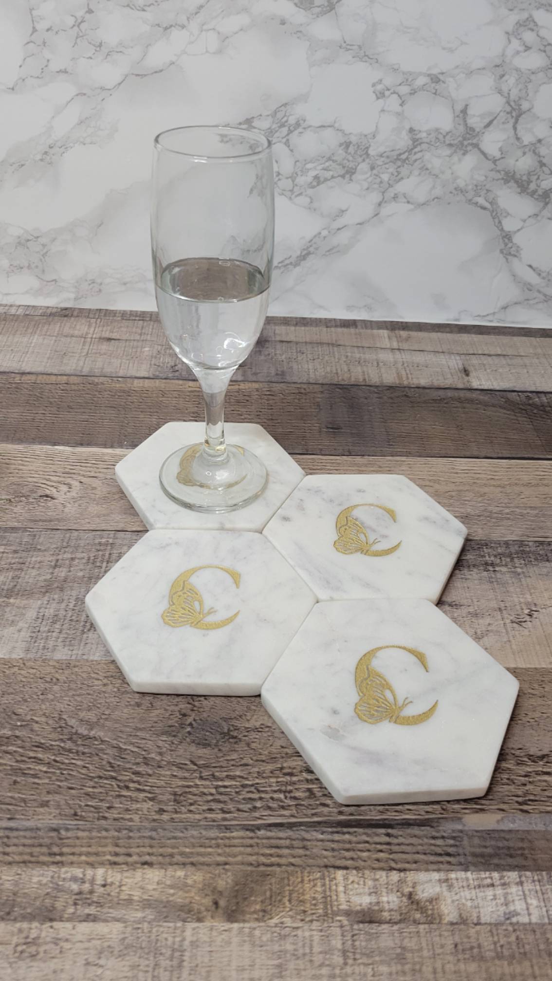 Marble engraved butterfly C coasters