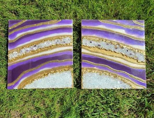Purple and gold amethyst diptych set