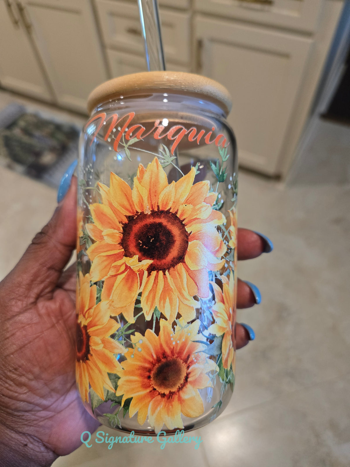 16 oz Glass Sunflower Tumbler