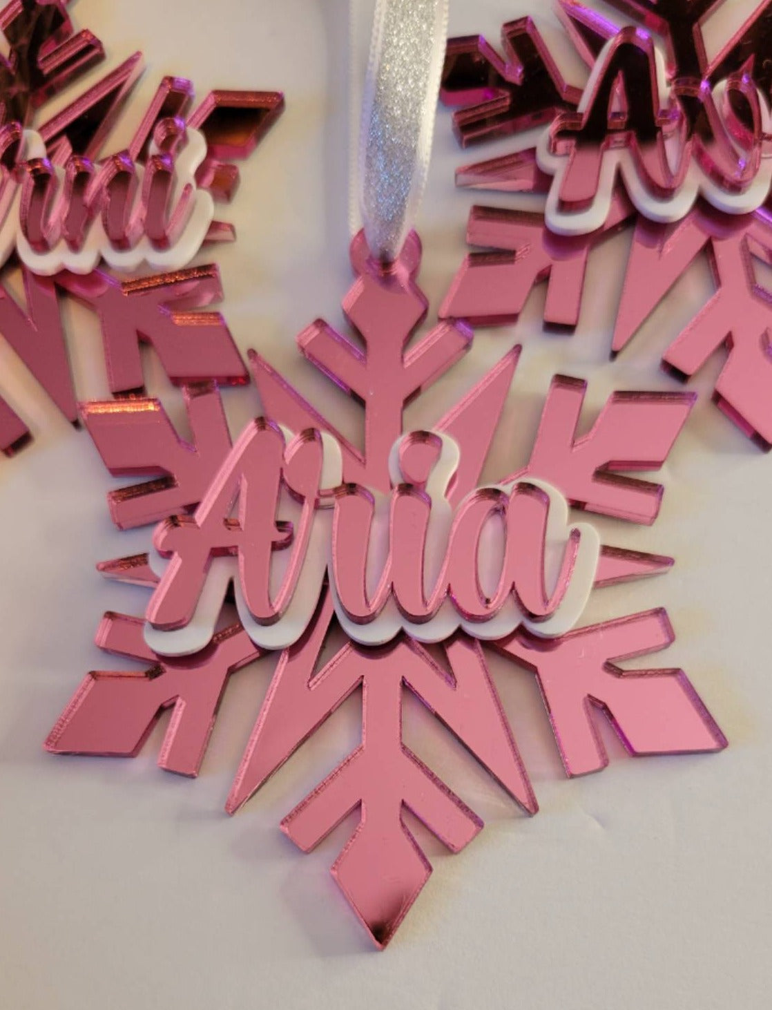 Pink mirror snowflake ornament