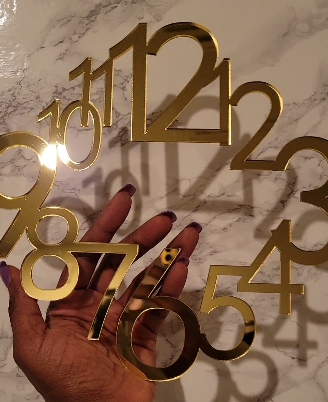mirror gold clock face numbers 1-12