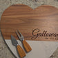 Video: Personalized Heart Marble & Acacia Board — wood and white marble heart board engraved 'Est. 2025' with cheese tools