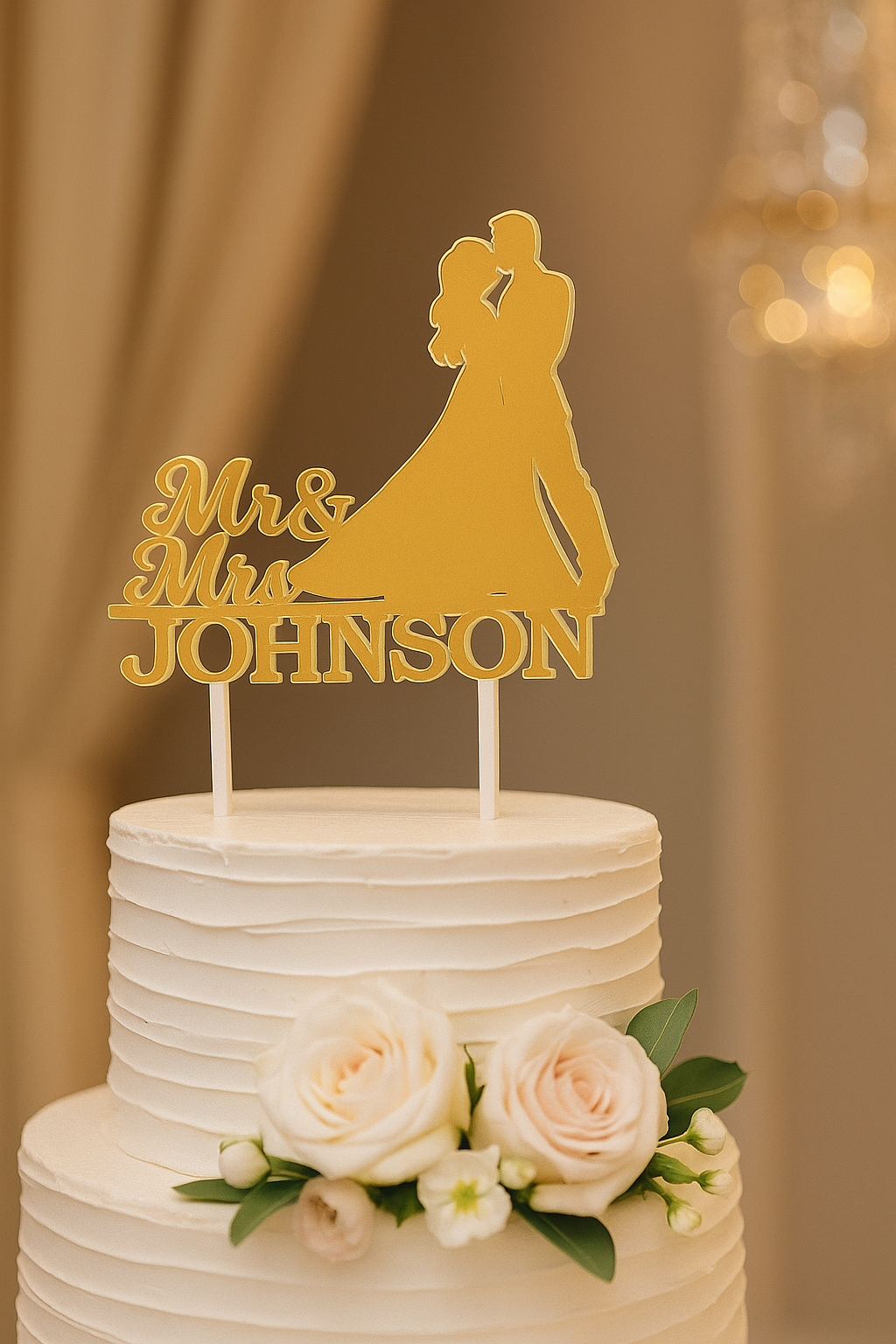 Silhouette Wedding Cake Topper With Long Hair
