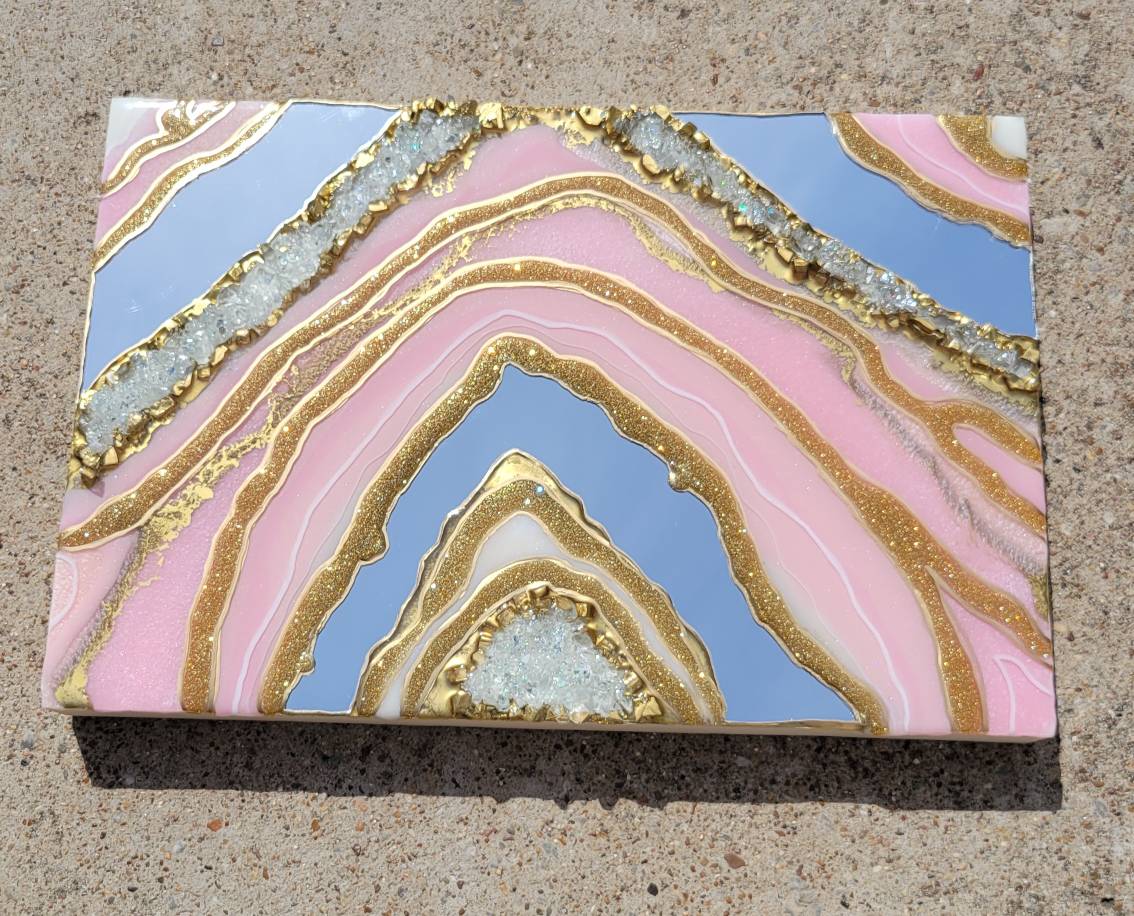 Pink and Gold Mirror Geode Painting