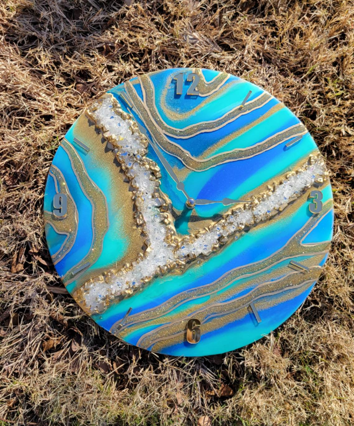 Teal and Royal Blue Geode Clock