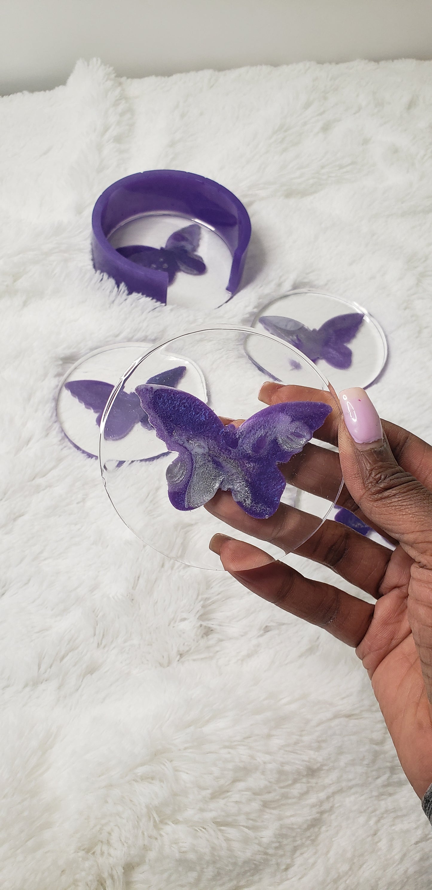 Purple and Silver Butterfly Coaster Set