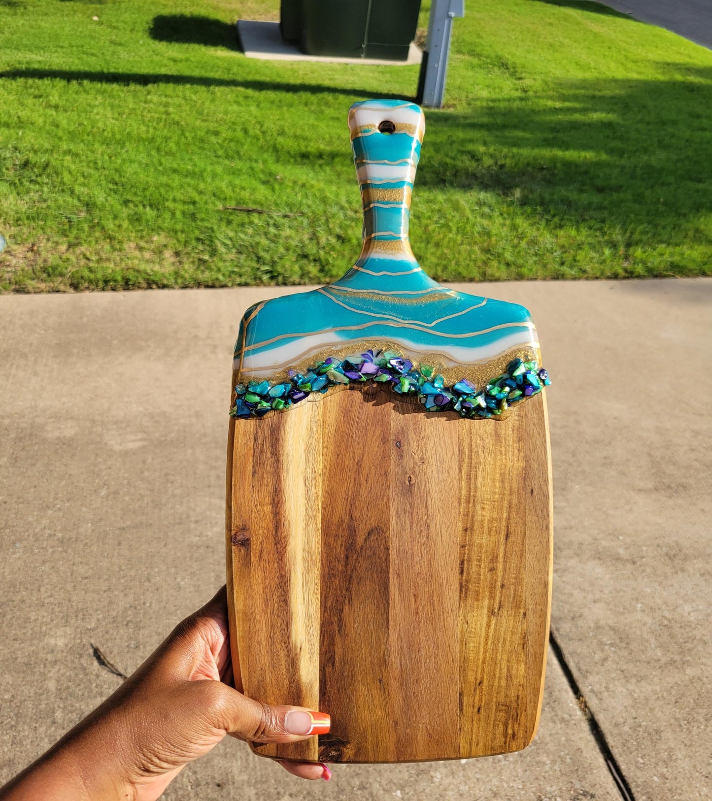 peacock teal and gold cheeseboard