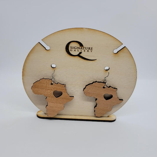 Wooden Africa with heart center earrings