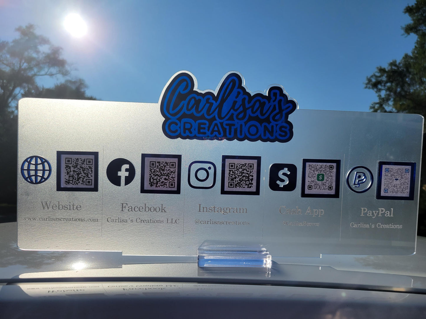 Horizontal Acrylic Social Media Sign With QR codes and Icons