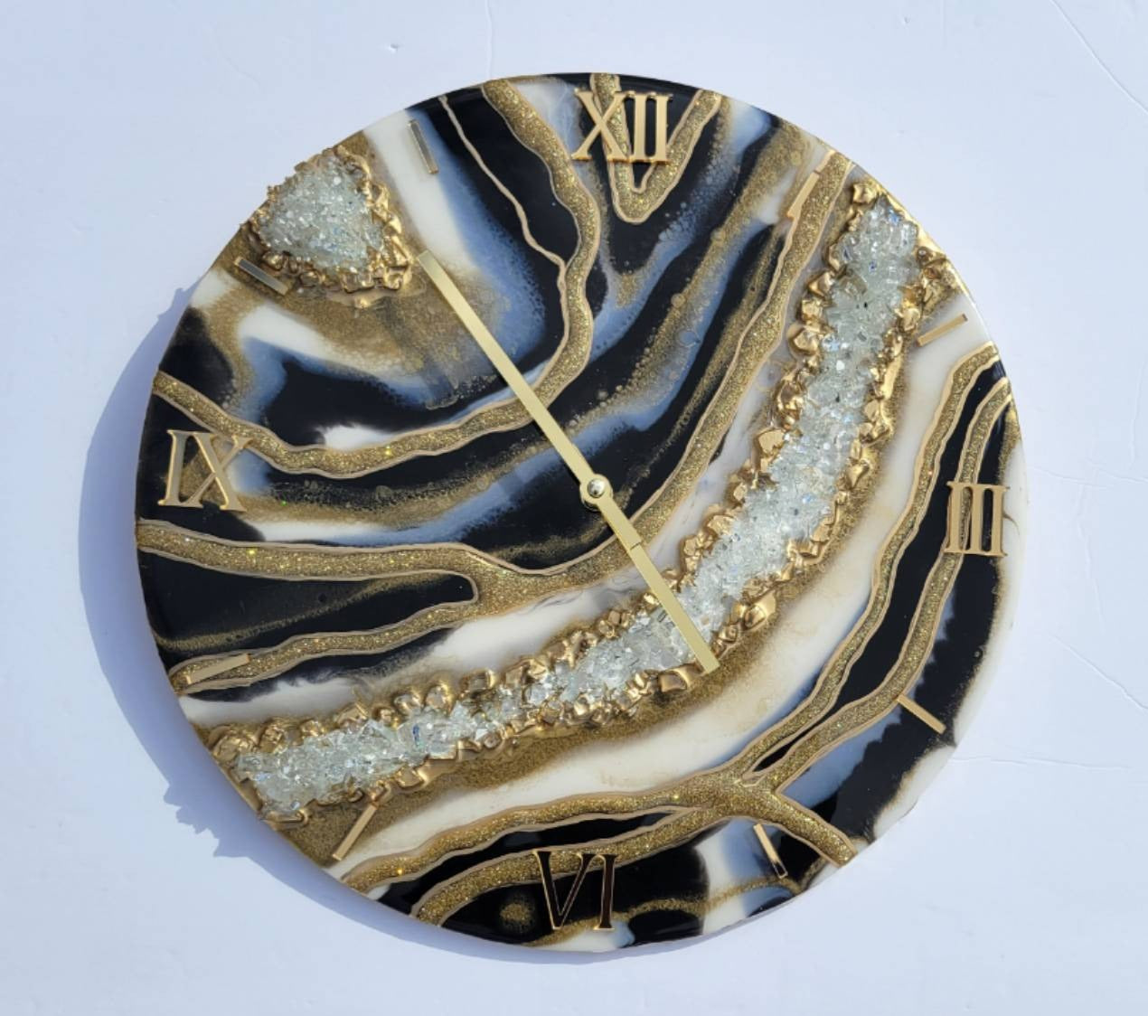 Black, white and gold geode clock 15 inch