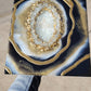 3D black, white and gold geode painting with quartz details