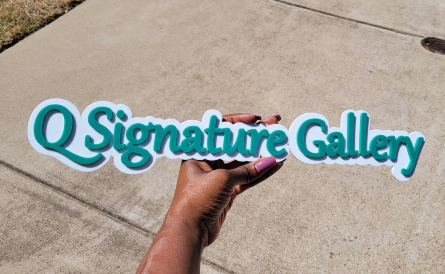 18 inch white and teal acrylic name sign Q Signature Gallery