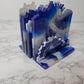 Blue, white and silver geode coaster set with holder