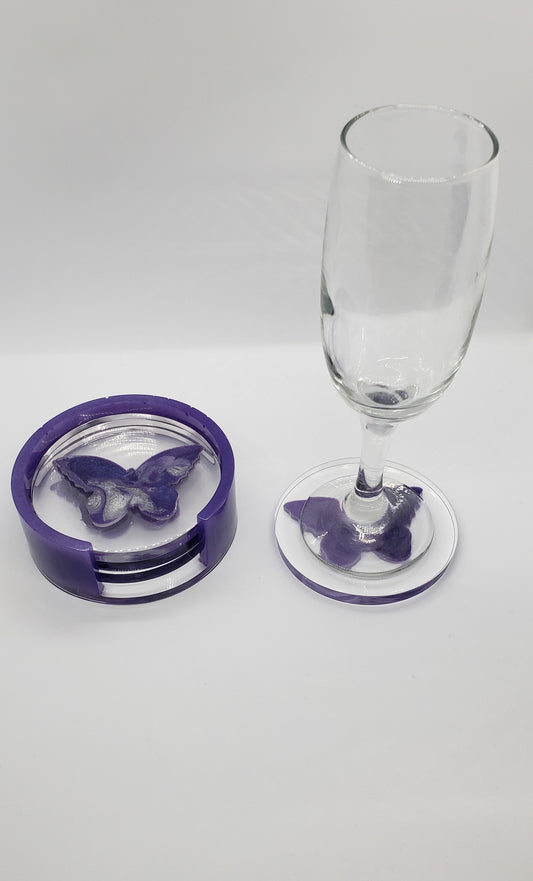 Purple and Silver Butterfly Coaster Set